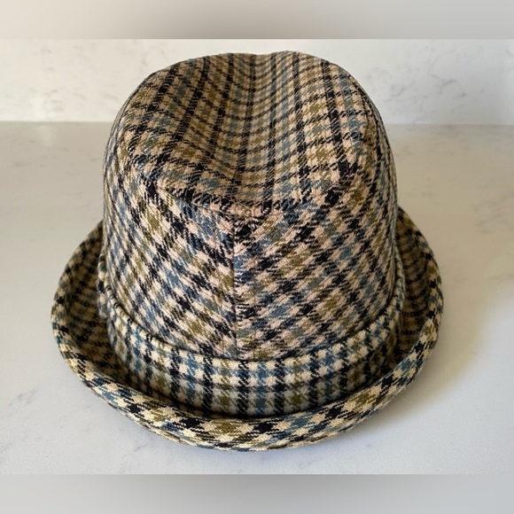 Vintage Snap-Back Crushable Wool Plaid Brown Blue Houndstooth Fedora Hat 7 1/8 - Picture 5 of 10